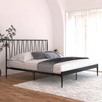 Black Metal Bed Frame with Geometric Panel Headboard – Queen