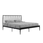 Black Metal Bed Frame with Geometric Panel Headboard – Queen