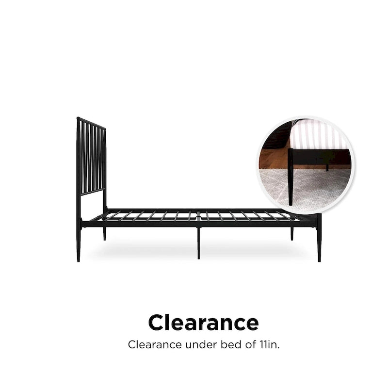 Black Metal Bed Frame with Geometric Panel Headboard – Queen