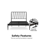 Black Metal Bed Frame with Geometric Panel Headboard – Queen