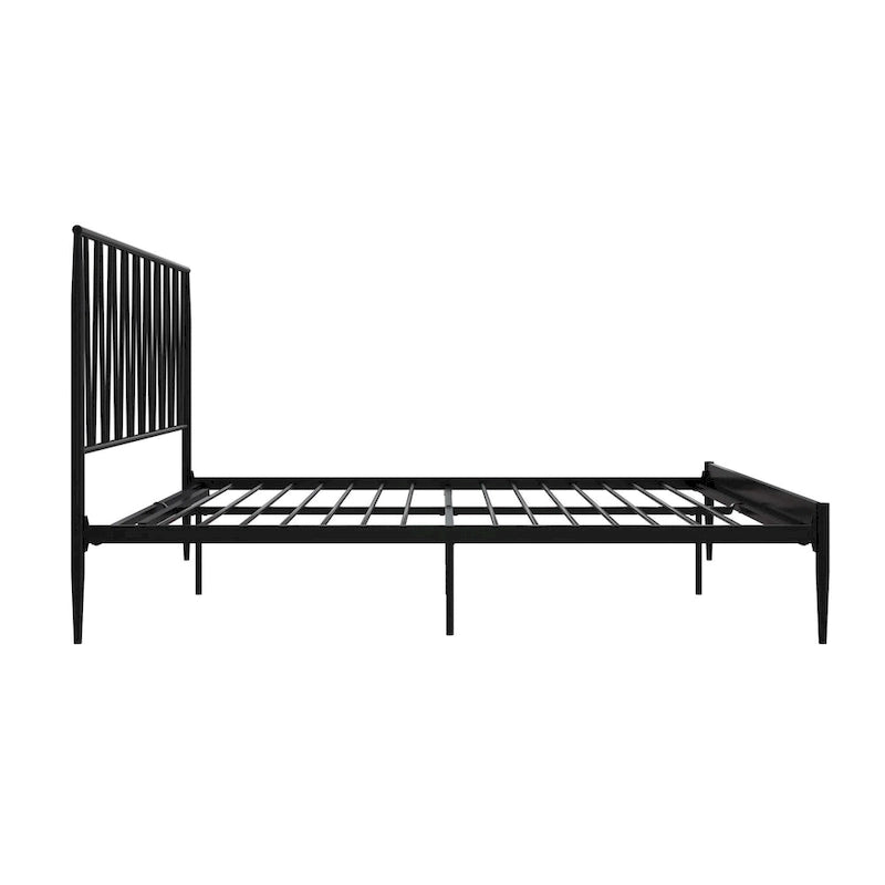 Black Metal Bed Frame with Geometric Panel Headboard – Queen