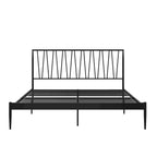 Black Metal Bed Frame with Geometric Panel Headboard – Queen