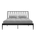 Black Metal Bed Frame with Geometric Panel Headboard – Queen