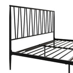 Black Metal Bed Frame with Geometric Panel Headboard – Queen