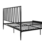 Black Metal Bed Frame with Geometric Panel Headboard – Queen