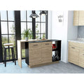 Black and Light Oak Contemporary Kitchen Island with Bar Table - 20  X 40  X 20 
