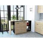 Black and Light Oak Contemporary Kitchen Island with Bar Table - 20  X 40  X 20 