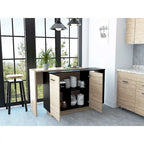 Black Wengue & Light Oak Portable Kitchen Island with Bar Table & Storage