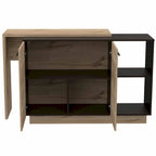 Black Wengue & Light Oak Portable Kitchen Island with Bar Table & Storage