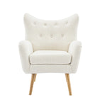 Almond Boucle Wingback Button-Tufted Club Chair with Rubberwood Legs – 1 Person