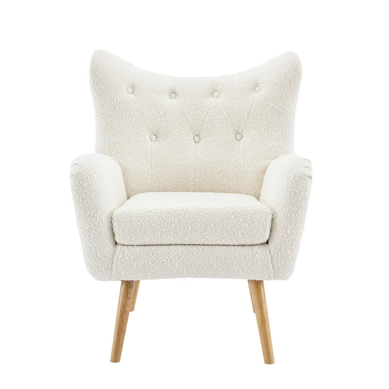 Almond Boucle Wingback Button-Tufted Club Chair with Rubberwood Legs – 1 Person