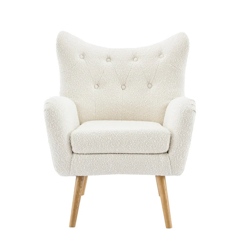 Almond Boucle Wingback Button-Tufted Club Chair with Rubberwood Legs – 1 Person