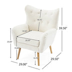Almond Boucle Wingback Button-Tufted Club Chair with Rubberwood Legs – 1 Person