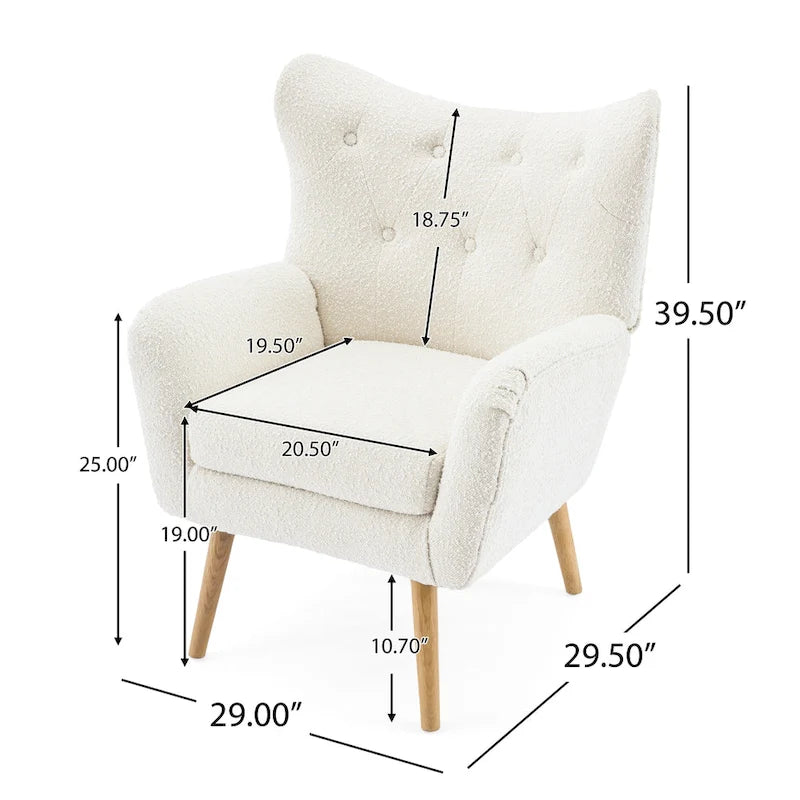 Almond Boucle Wingback Button-Tufted Club Chair with Rubberwood Legs – 1 Person