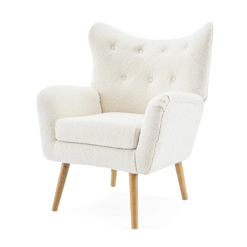 Almond Boucle Wingback Button-Tufted Club Chair with Rubberwood Legs – 1 Person