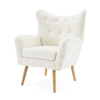 Almond Boucle Wingback Button-Tufted Club Chair with Rubberwood Legs – 1 Person