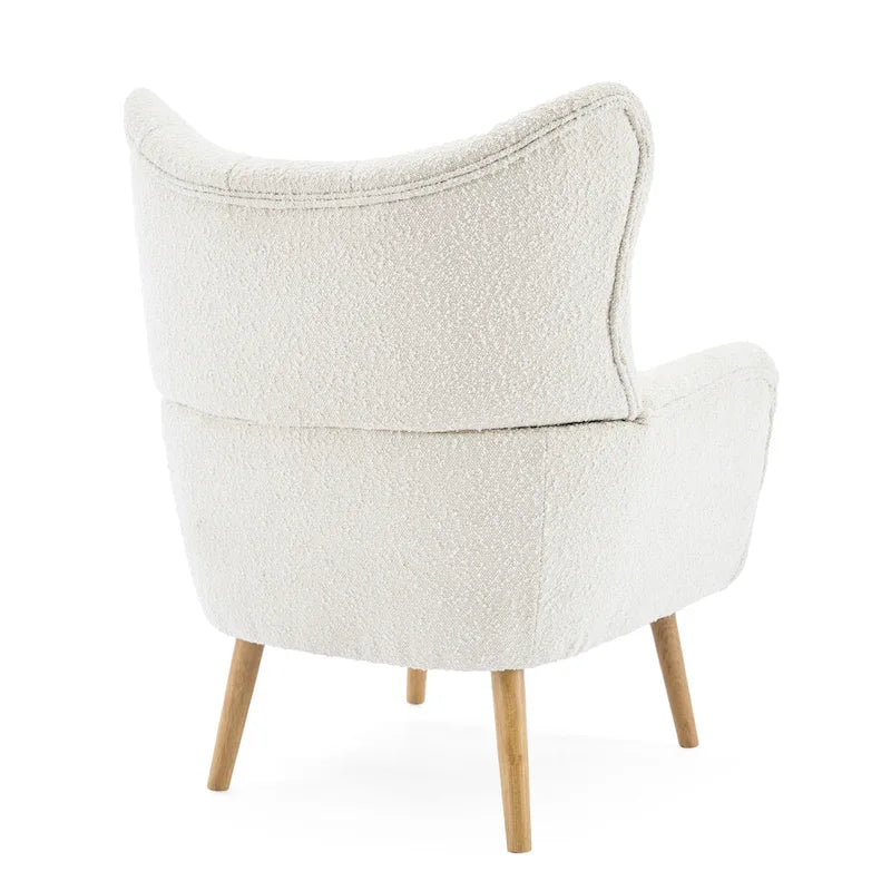 Almond Boucle Wingback Button-Tufted Club Chair with Rubberwood Legs – 1 Person