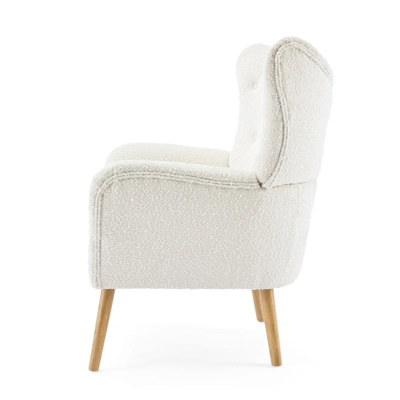 Almond Boucle Wingback Button-Tufted Club Chair with Rubberwood Legs – 1 Person