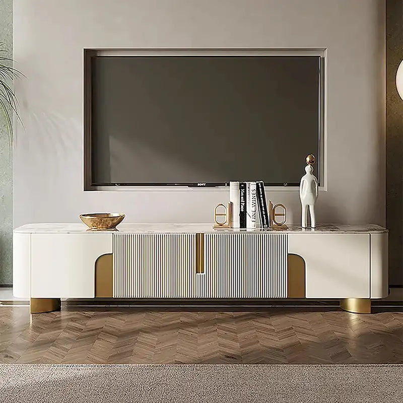 78.7  Media Console with 3 Drawers, white Color, Sintered Stone Table-top - 78.74