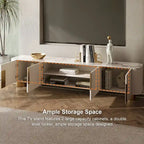 White Sintered Stone Top Media Console with 3 Cabinets & Gold Steel Frame – Fits up to 85 in. TV