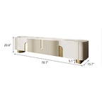 White Sintered Stone Top Media Console with 3 Cabinets & Gold Steel Frame – Fits up to 85 in. TV