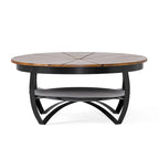 Natural & Black Mango Wood Round Coffee Table with Powder-Coated Iron Legs & Open Shelf