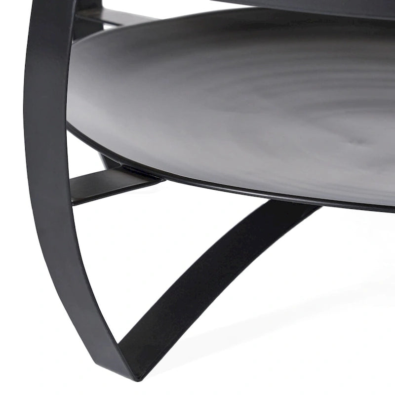 Natural & Black Mango Wood Round Coffee Table with Powder-Coated Iron Legs & Open Shelf