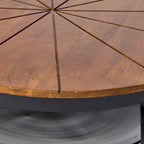Natural & Black Mango Wood Round Coffee Table with Powder-Coated Iron Legs & Open Shelf
