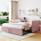Pink / Beige / Gray Velvet Twin Daybed with Pop-Up Trundle – 1-2 Person