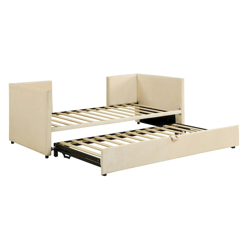 Pink / Beige / Gray Velvet Twin Daybed with Pop-Up Trundle – 1-2 Person