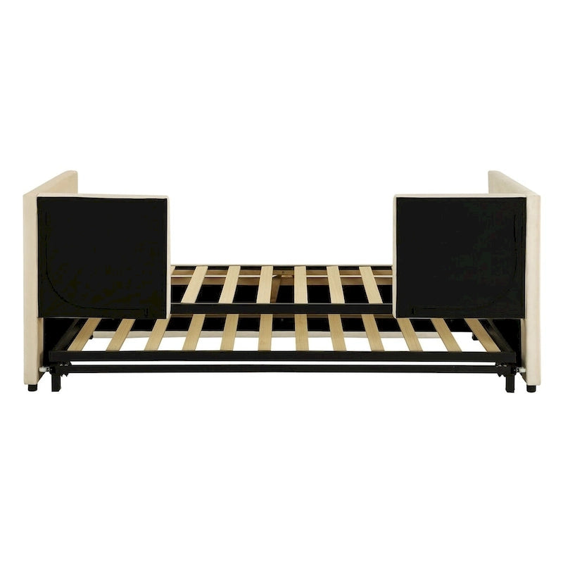 Pink / Beige / Gray Velvet Twin Daybed with Pop-Up Trundle – 1-2 Person