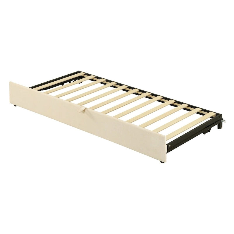 Pink / Beige / Gray Velvet Twin Daybed with Pop-Up Trundle – 1-2 Person
