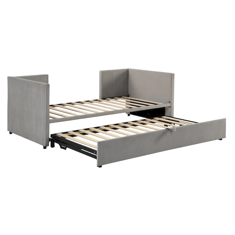 Pink / Beige / Gray Velvet Twin Daybed with Pop-Up Trundle – 1-2 Person