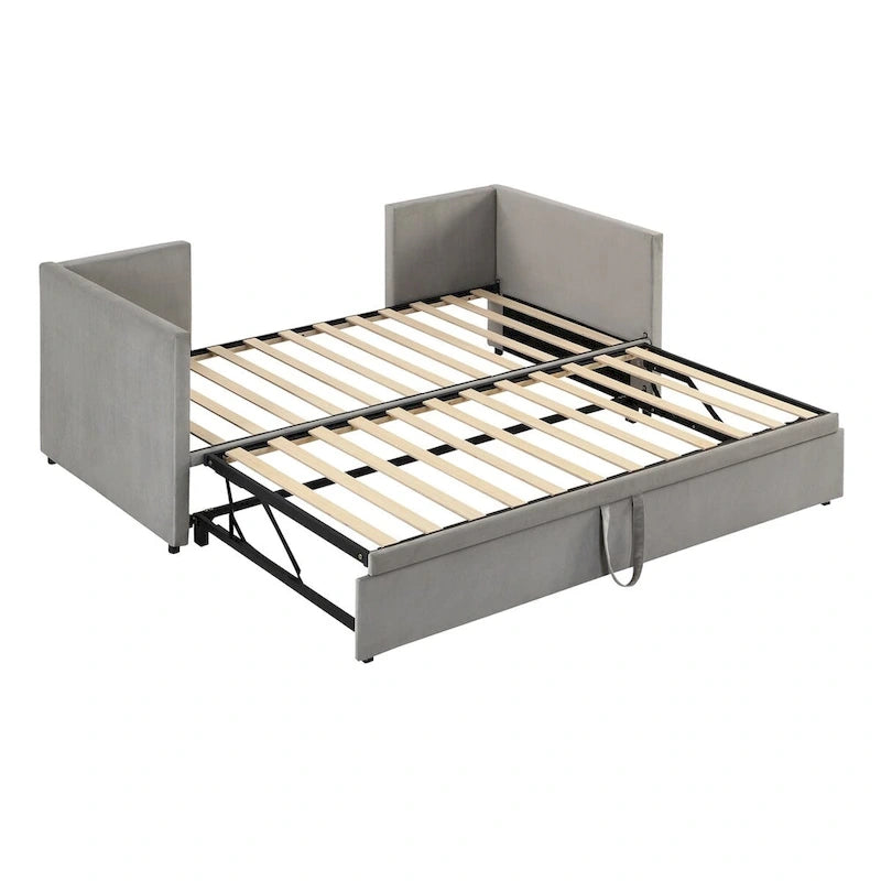 Pink / Beige / Gray Velvet Twin Daybed with Pop-Up Trundle – 1-2 Person
