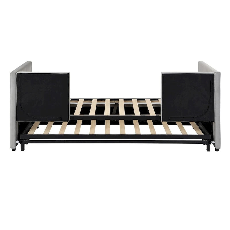 Pink / Beige / Gray Velvet Twin Daybed with Pop-Up Trundle – 1-2 Person