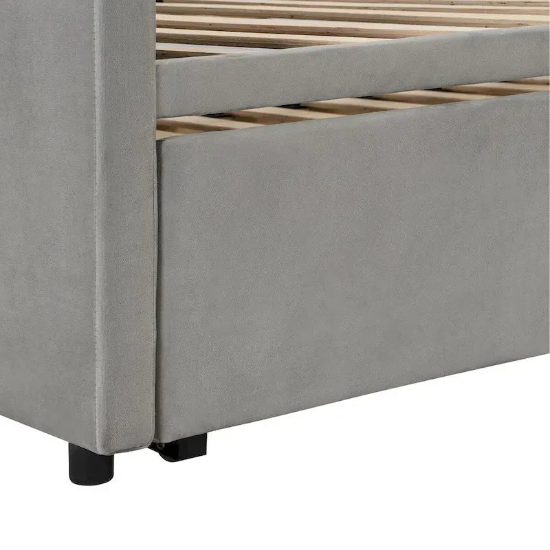 Pink / Beige / Gray Velvet Twin Daybed with Pop-Up Trundle – 1-2 Person