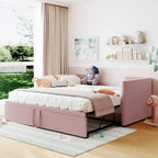 Pink / Beige / Gray Velvet Twin Daybed with Pop-Up Trundle – 1-2 Person