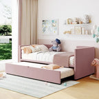 Pink / Beige / Gray Velvet Twin Daybed with Pop-Up Trundle – 1-2 Person