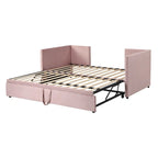 Pink / Beige / Gray Velvet Twin Daybed with Pop-Up Trundle – 1-2 Person