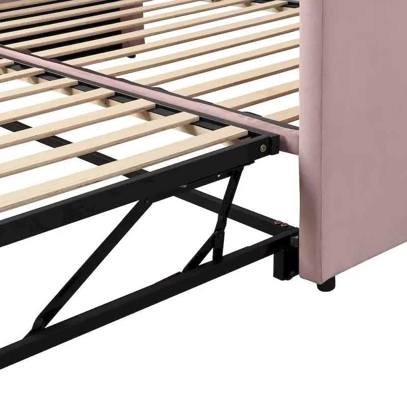 Pink / Beige / Gray Velvet Twin Daybed with Pop-Up Trundle – 1-2 Person