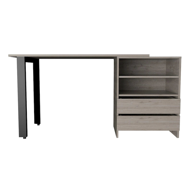 Light Gray Writing Desk with 2 Drawers & 2 Shelves – 1 Person