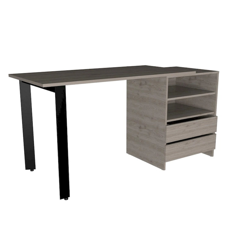 Light Gray Writing Desk with 2 Drawers & 2 Shelves – 1 Person