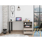 Light Gray Writing Desk with 2 Drawers & 2 Shelves – 1 Person