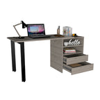 Light Gray Writing Desk with 2 Drawers & 2 Shelves – 1 Person