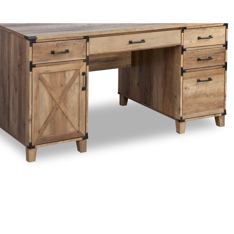 Rustic Oak Farmhouse Pedestal Desk – 1 Person