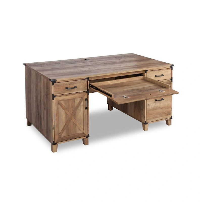 Rustic Oak Farmhouse Pedestal Desk – 1 Person