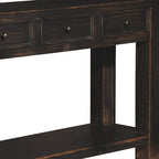 Weathered Black Wood Sofa Console Table with 4 Drawers & Bottom Shelf