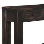 Weathered Black Wood Sofa Console Table with 4 Drawers & Bottom Shelf