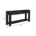 Weathered Black Wood Sofa Console Table with 4 Drawers & Bottom Shelf