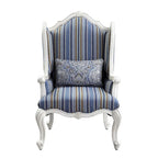 Blue Striped Wingback Accent Chair with Queen Anne Legs – 1 Person